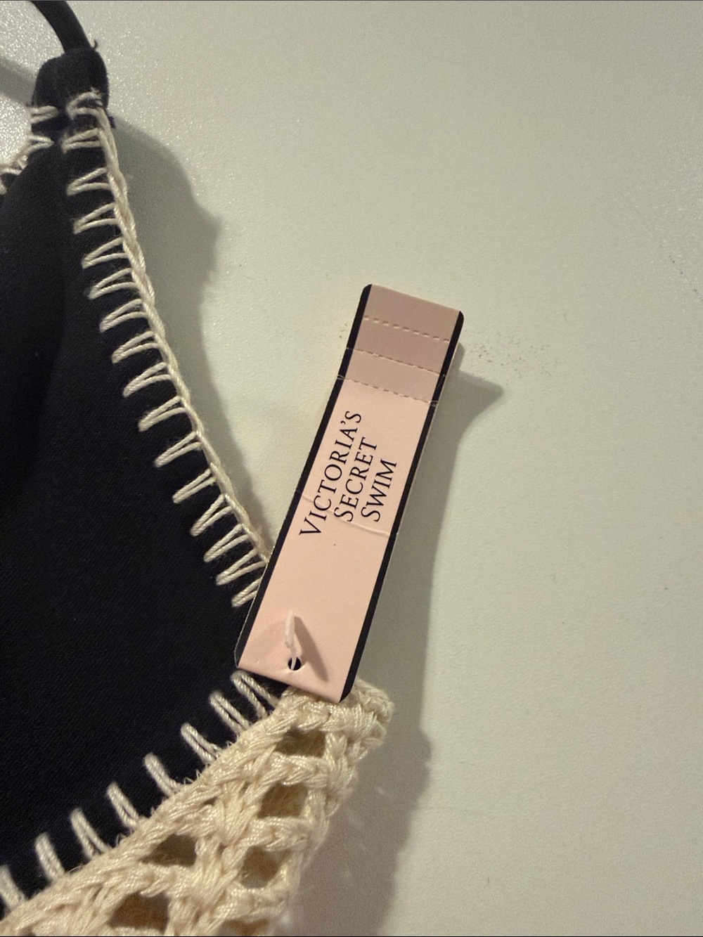 Victoria's Secret Black One-Piece Swimsuit with Cream Crochet Trim - Picture 2 of 5